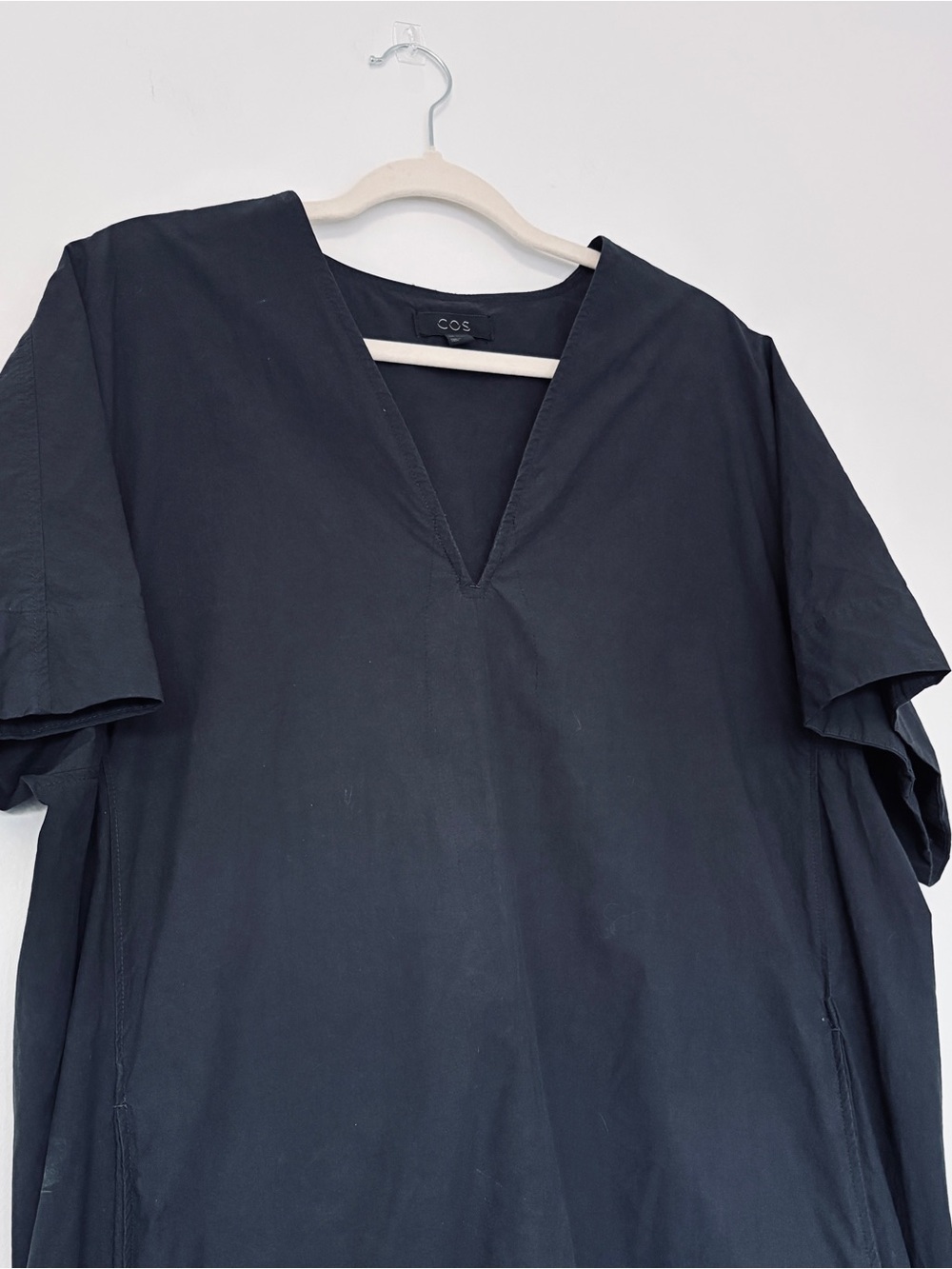 COS Women’s Navy V-Neck Cotton Short Sleeve Maxi Dress